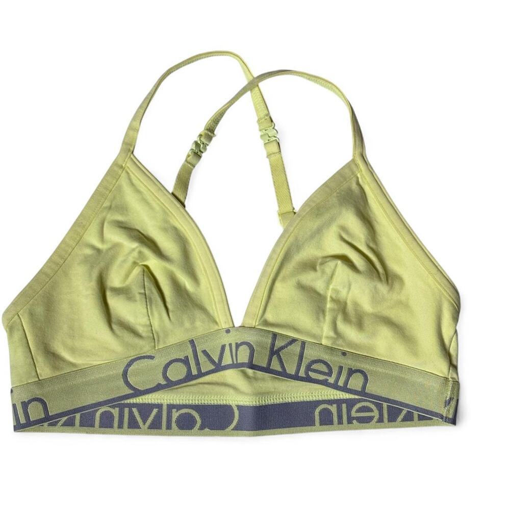 Calvin Klein Pastel Yellow Triangle Bralette Elastic Logo Band Women Size Medium